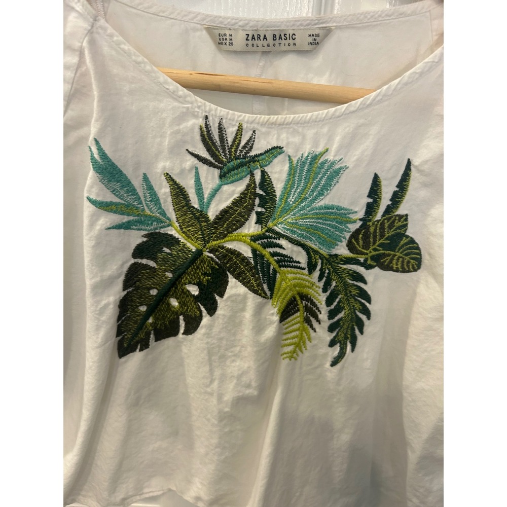 Zara Basic White Tropical Leaf Beach Vacation Emb… - image 4